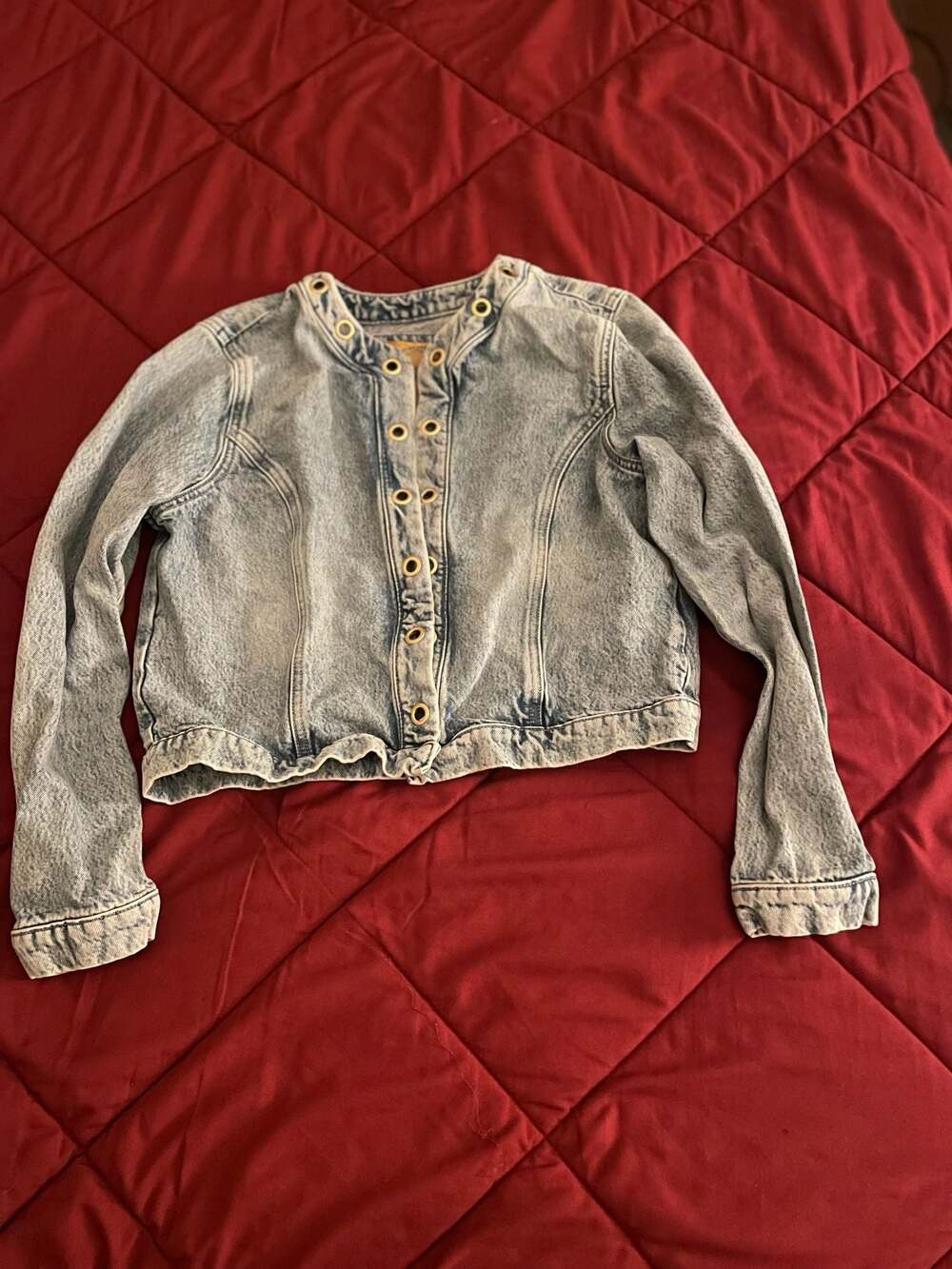 Michael Michael Kors Acid Wash Denim Grommet Button-Front Jacket